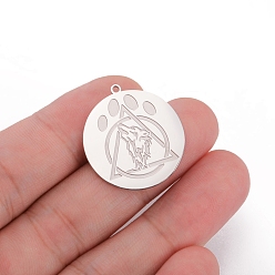 Нержавеющая Сталь Цвет Подвеска из не тускнеющей нержавеющей стали, плоские круглые с волком, цвет нержавеющей стали, 27x25 мм