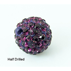 Аметист Бусины со стразами, полимерная глина , pave disco бусины, класс А, круглые, половине просверлил, аметист, 10 мм, отверстие : 1 мм