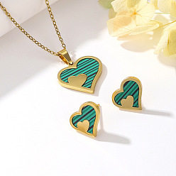 Светлый Морско-зеленый 304 комплекты из серег-гвоздиков и ожерелий с подвесками из нержавеющей стали и акрила, сердце, светло-зеленый, 400 мм