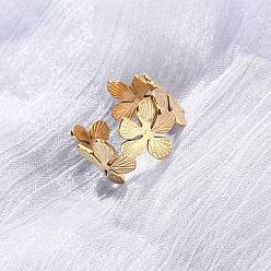 Настоящее золото 18K 304 открытые манжеты из нержавеющей стали для женщин, цветок, ионное покрытие (ip), реальный 18 k позолоченный, 12.5 мм, размер США 7 1/4 (17.5 мм)