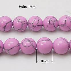 Violet Synthetic Turquoise Beads Strands, Dyed, Round, Violet, 8mm, Hole: 1mm, about 50pcs/strand, 15.7 inch