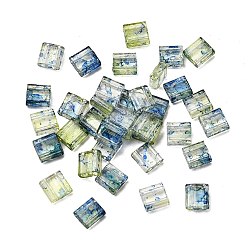 Синий 2 Прозрачный стеклянный бисер, , квадратный, синие, 5x5x2 мм, отверстие : 0.8 мм