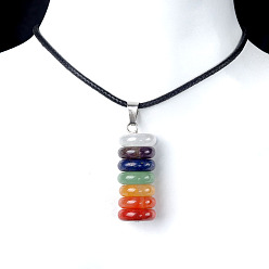 Mixed Stone 7 Chakra Natural Gemstone Pendants, Flat Round Charms, 29x12mm
