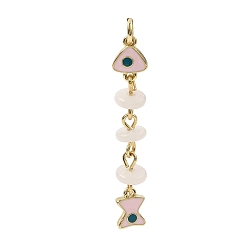 White Jade Ocean Natural White Jade Chip Pendants, Brass Enamel Fish Charms, Rack Plating, Long-Lasting Plated, Cadmium Free & Lead Free, Real 18K Gold Plated, White, 42x7x6~6.5mm, Hole: 3.5mm