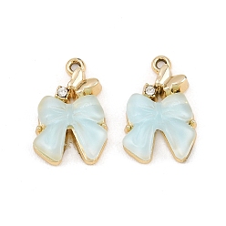 Sky Blue Alloy & Resin & Rhinestone Pendants, Bowknot & Butterfly Charms, Golden, Sky Blue, 19.5x13x4.5mm, Hole: 1.5mm