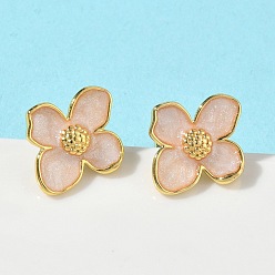 Розовый Цветок латунь эмаль серьги стержня, стойки покрытие, без кадмия и без свинца, долговечный, платина, туманная роза, 17x15.5 мм