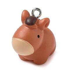 Лошадь Подвески из смолы серии животных, с платиновыми железными петлями, лошадь, 22x14x21.5 мм, отверстие : 2 мм