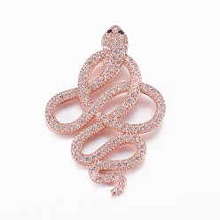 Розовое Золото Латунные микро проложить кубического циркония подвески, змея, розовое золото , 35x24x2.5 мм, отверстие : 2x3 мм