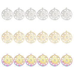 (52) Непрозрачная лаванда 18шт. 3 цвета 304 подвеска из нержавеющей стали, полые прелести, плоские круглые со звездой, разноцветные, 27x25x1.5 мм, отверстие : 1.5 мм, 6 шт / цвет