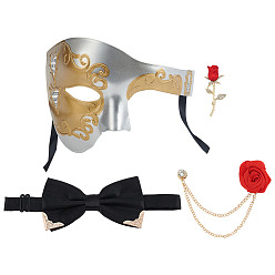 Белый Пластиковые маскарадные маски, полумаска, с галстуками-бабочками из полиэстера и сплава, Брошь на цепочке из полиэстеровой розы, броши из розового сплава с эмалью, для костюмированной вечеринки на Хэллоуин, белые, 945 мм