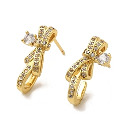 Real 18K Gold Plated Brass Stud Earrings, Cubic Zirconia, Cadmium Free & Lead Free, Butterfly, Real 18K Gold Plated, 19x7.5mm