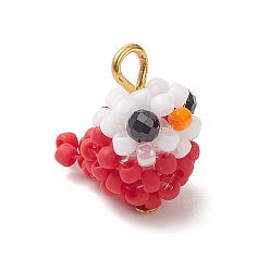 Красный Подвески-птицы из стеклянных бусин, с бусинами из натуральной черной шпинели, стеклянным жемчугом и золотистой железной петлей, красные, 16x10.5x13.5 мм, отверстие : 2.5 мм
