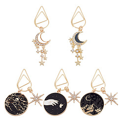 Черный 5металлические скрепки для бумаг, Сплав с подвесками, плоский круглый и лунный, чёрные, 53~64 мм, 5 шт / комплект