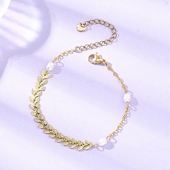 Настоящее золото 18K Браслеты из натурального культивированного пресноводного жемчуга, латунные цепочки ручной работы и браслеты-цепочки для женщин, реальный 18 k позолоченный, 7-1/8 дюйм (18.2 см)