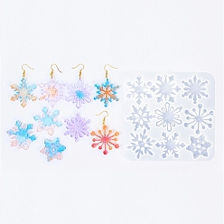 Белый DIY силиконовые формы кулон, формы для литья смолы, снежинка, на Рождество, белые, 131x127x4.5 мм, отверстие : 1.8 мм, внутренний диаметр: 37~43x37~45 мм
