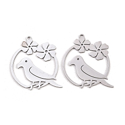 Нержавеющая Сталь Цвет 201 подвески из нержавеющей стали, подвески цветы и птицы, цвет нержавеющей стали, 27.5x24x1 мм, отверстие : 1.4~1.5 мм