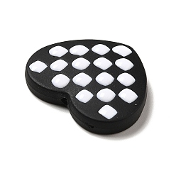 Negro Abalorios de acrílico opacos, con esmalte, corazón con patrón de tartán, negro, 21x25x5 mm, agujero: 1.6 mm