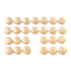 Golden PVD-Vakuumbeschichtung 304 Edelstahlperlen, flach rund mit Buchstabe a ~ z, golden, 12x5 mm, Bohrung: 2 mm, 26 Stück / Set