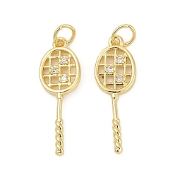 Настоящее золото 18K Латунные микро проложить кубического циркония подвески, подвески для бадминтонных ракеток, без кадмия и без свинца, долговечный, стойки покрытие, реальный 18 k позолоченный, 23x8x1.5 мм, отверстие : 3.5 мм