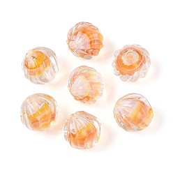 Оранжевый Фактурные внутренние бусины-лэмпворк ручной работы с цветком, круглые, оранжевые, 12 мм, отверстие : 1.5 мм, около 20 шт / нитка