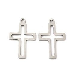 Нержавеющая Сталь Цвет Полые 201 подвески из нержавеющей стали с лазерной резкой, крест прелести, цвет нержавеющей стали, 18x12x1 мм, отверстие : 1.4 мм