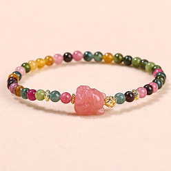 Халцедон Эластичные браслеты из натурального халцедона с круглыми бусинами, лиса, внутренний диаметр: 2-1/8 дюйм (5.5 см)