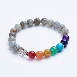 Лабрадорита Натуральный лабрадорит бисера браслеты простирания, с бисером сплава Spacer, слон, античное серебро, 1-3/4 дюйм (45 мм)