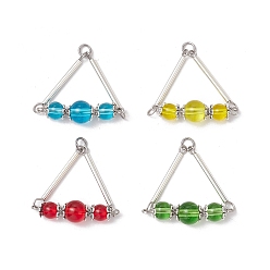 (52) Непрозрачная лаванда Прозрачные стеклянные подвески, с латунными трубчатыми бусинами и 304 фурнитурой из нержавеющей стали, треугольные, разноцветные, 30x32x8 мм, отверстие : 3 мм