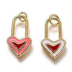 (52) Непрозрачная лаванда Латунь эмаль подвески, долговечный, реальный 18 k позолоченный, с целью перехода в кольце, сердце, разноцветные, 19x10x1.9 мм, отверстие : 3.2 мм