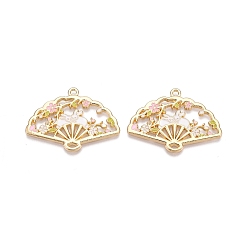 Бледно-Розовый Стойки обшивки сплава эмали подвески, без кадмия, без никеля и без свинца, золотой свет, веер с подвеской в виде кролика, розовый жемчуг, 26x35x1.5 мм, отверстие : 1.6~1.8 мм