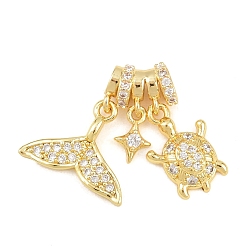 Turtle Латунные микропаве прозрачные подвески с фианитом, без кадмия и без свинца, стойки покрытие, долговечный, реальный 18 k позолоченный, черепаха, 20.5 мм, отверстие : 3.3x2 мм