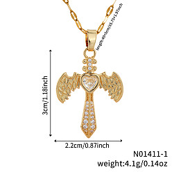 Кристалл Ожерелья с подвеской в виде меча в стиле ретро хип-хоп из латуни, полностью украшенные стразами, в форме сердца и крыла для женщин, золотые, кристалл, 15.75 дюйм (40 см)