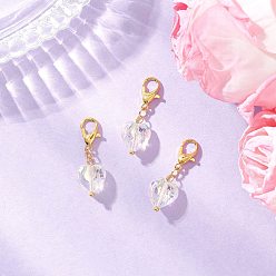 Золотой Стеклянные подвесные украшения в форме сердца, с цинковым сплавом застежками омаров коготь, золотые, 28 мм