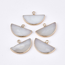 Амазонит Гальванические подвески из натурального амазонита полукруглые, с железной фурнитурой, полукруглый, золотые, 17~18x27x3~4 мм, отверстие : 1.8 мм