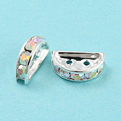 Серебро Латунные горный хрусталь многожильных ссылки, полукруглый разъем, серебряные, 7x12.5x4 мм, отверстие : 1.2 мм