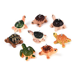 (52) Непрозрачная лаванда Непрозрачные подвески смолы, очарование черепахи, с платиново-железными петлями, разноцветные, 16~18.5x28~35.5x19~26 мм, отверстие : 2 мм