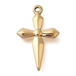 Настоящее золото 14K 304 подвески из нержавеющей стали, крест очарование, реальный 14 k позолоченный, 18.5x12x2 мм, отверстие : 0.9 мм