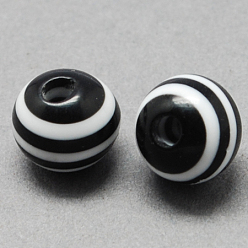 Black Round Striped Resin Beads, Black, 20x18mm, Hole: 3mm