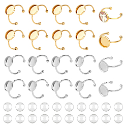 Золотой & Цвет Нержавеющей Стали 20шт. 304 нержавеющая сталь открытая манжета кольцо фурнитура, настройка кольца безеля с 201 поддоном из нержавеющей стали, с 20 прозрачными стеклянными кабошонами, золотые и нержавеющая сталь цвет, лоток : 10 мм, 1.5~3 мм, размер США 8 1/2 (18.5 мм)