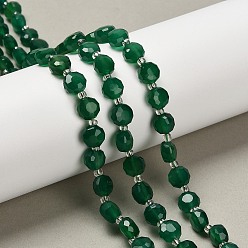 Зеленый агат Натуральные бусины из зеленого оникса и агата (окрашенные и нагретые), плоско-круглые, граненые, с бисером, 8x8x5 мм, отверстие : 0.9 мм, около 40~41 шт / нитка, 15.43~15.55'' (39.2~39.5 см)