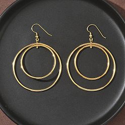 Золотой Гальванопокрытие 304 плоские круглые серьги-подвески из нержавеющей стали, золотые, 69x49.5 мм