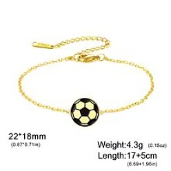 Football 304 Stainless Steel Sport Ball Link Bracelets for Women, Golden, Football, 6.69 inch(17cm)