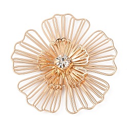 Light Gold Шапочки и конусы для бусин, латунные, со стразами, гравированные металлические украшения, без кадмия, без никеля и без свинца, цветок, золотой свет, 24x23.5x4 мм
