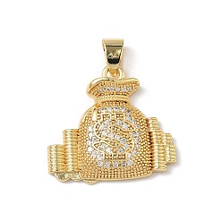 Настоящее золото 18K Подвески из прозрачного кубического циркония с микропейвом, денежный мешок с подвесками в виде знака доллара, без свинца и без кадмия, долговечный, стойки покрытие, реальный 18 k позолоченный, 22x24x5 мм, отверстие : 6x4 мм