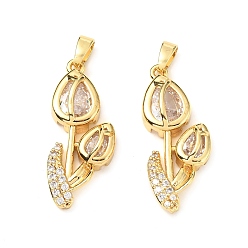 Прозрачный Латунные микро проложить кубического циркония подвески, без кадмия и без свинца, тюльпан, реальный 18 k позолоченный, прозрачные, 27x11x5 мм, отверстие : 5x3 мм