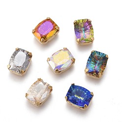 (52) Непрозрачная лаванда Шить на горный хрусталь, стекло горный хрусталь, с необработанными (без покрытия) латунными штырями, аксессуары для одежды, прямоугольные, разноцветные, 10x8x6 мм, отверстие : 1 мм
