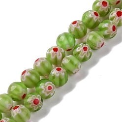 Желто-Зеленый Handmade millefiori lampwork beads strands, круглые, желто-зеленый, 6 мм, отверстие : 0.7 мм, около 64 шт / нитка, 14.69'' (37.3 см)
