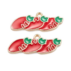Red Alloy Enamel Pendants, for Earrings, Light Gold, Carrot, Red, 10x27x2mm, Hole: 1.6mm