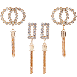Light Gold Zinc Alloy Box Chain Tassel Rivets, with Crystal Glass Rhinestone, for Handbag Decoration, Light Gold, 106.5~117.5x20.5~58.5x4.5~19.5mm, 4pcs