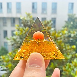 Оранжевый Генераторы энергии смолы оргонитовой пирамиды, чипсы из натуральных драгоценных камней рейки внутри для украшения стола домашнего офиса, оранжевые, 55 мм